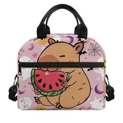 Capybara Simply Modern Lunch Box Kids 4-6 Pink Halloween Preschool Lunch Box for Girls 6-8 Kindergarten Meal Bag 8-10 Toddler Boys Elementary School Lightweight Adjustable Shoulder Strap - color: Pink Halloween Capybara