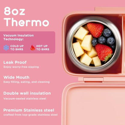 Bento Lunch Box for Kids With 8oz Food Thermo,BPA-Free for School | Lunch Container with 2 Compartments, Insulated Food Jar, Dishwasher Safe, Easy to Clean, Lunch Box for Girls Boys - color: Pink Mermaid1