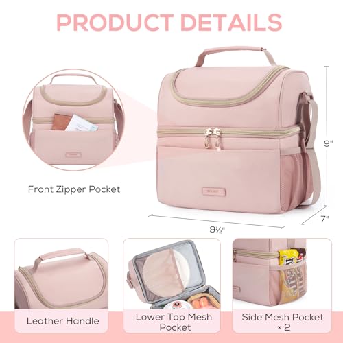 TOURIT Insulated Lunch Bag with Dual Compartment, Leakproof Cooler Tote for Work Office Picnic, Thermal Food Container Pink - color: 02-Pink