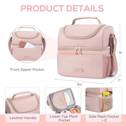 TOURIT Insulated Lunch Bag with Dual Compartment, Leakproof Cooler Tote for Work Office Picnic, Thermal Food Container Pink - color: 02-Pink