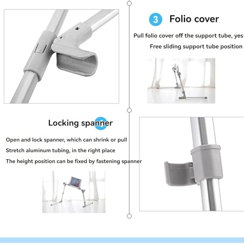 360° Rotatable Tablet Stand for 0-12.9" iPad/Tablets/Phones, Adjustable Height (13.78-17.72") & Foldable Aluminum Holder for Bed, Sofa,Floor,Desk Working, Reading,Watching