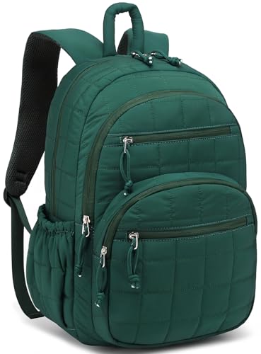 Bookbag for Women, Teen Girls Backpack for High School College Student, Puffer Quilted Back Pack Cute Laptop Backpack for Work Travel Mom Casual Daypack, Dark Green - color: Dark Green, size: 15.6in