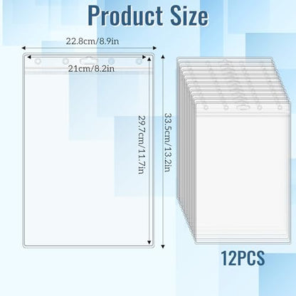 12 Pack Clear Sheet Protectors 8.5" x 11" Waterproof Resealable Zip Page Protectors Heavy Duty Dry Erase Document Holder Plastic Sleeves Protectors for Documents Photos Wall Sign Display