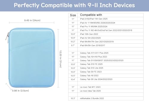 Dadanism 9-11 Inch Tablet Sleeve Bag Carrying Case, Baby Blue | Fits iPad (A16) 11th Gen 11", iPad 10th Gen 10.9" Air 5/4, iPad Air M4/Pro 11", iPad 9/8/7th 10.2", Galaxy Tab A11+ Plus 11" - color: Light Blue, size: 9-11 inch