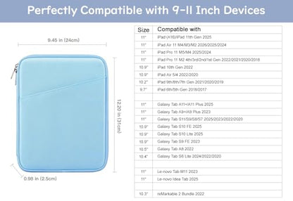 Dadanism 9-11 Inch Tablet Sleeve Bag Carrying Case, Baby Blue | Fits iPad (A16) 11th Gen 11", iPad 10th Gen 10.9" Air 5/4, iPad Air M4/Pro 11", iPad 9/8/7th 10.2", Galaxy Tab A11+ Plus 11" - color: Light Blue, size: 9-11 inch