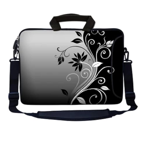 LSS 13.3 inch Laptop Sleeve Bag Carrying Case Pouch w/Handle & Adjustable Shoulder Strap,Gray Black Swirl Floral - color: Gray Black Swirl Floral, size: 13 in – 13.3 in