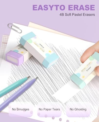 Aesthetic School Supplies with Cute Pencil Case, 12x Pastel Mechanical Pencils 0.5 & 0.7mm with 720x HB Leads, 4x Erasers and 1x Sticky Note, Suitable for Writing, Drafting Drawing Sketching(purple) - color: Purple