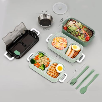 3-Tier Lunch Box for Women, Adult Lunch Box with Insulated Lunch Bag | 60 fl oz Large Capacity Bento Box with BPA-Free Utensils & Sauce Container, Leakproof, Microwave Safe for Work & Meal Prep - color: Green(3-Tiers)