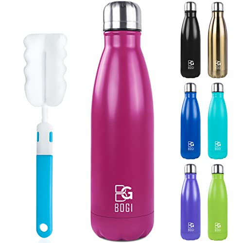 BOGI 17oz Insulated Water Bottle Double Wall Vacuum Stainless Steel Water Bottles, Leak Proof Metal Sports Water Bottle Keeps Drink Hot and Cold - Perfect for Outdoor Sports Camping Biking (Hot Pink) - color: 1 Pack-Hot Pink, size: 17 Ounces