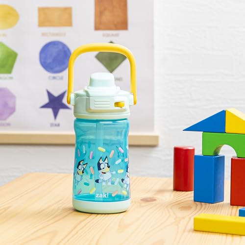Zak Designs Bluey Beacon Kids Water Bottle for Travel or At Home, 12oz Plastic is Durable and Leak-Proof with Liquid Lock Spout, Cover, Carry Handle, Protective Base (Bluey) - color: Bluey