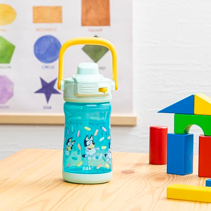 Zak Designs Bluey Beacon Kids Water Bottle for Travel or At Home, 12oz Plastic is Durable and Leak-Proof with Liquid Lock Spout, Cover, Carry Handle, Protective Base (Bluey) - color: Bluey
