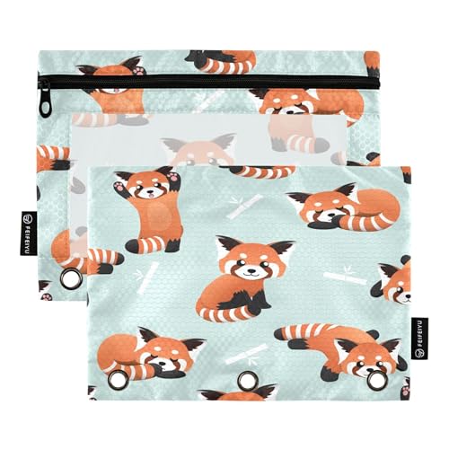 Cute Red Panda Binder Pencil Pouch 3 Ring Clear Pouches with Zipper Pen Organizer for Office College School, 2 Pack - color: Multi-cute Red Panda