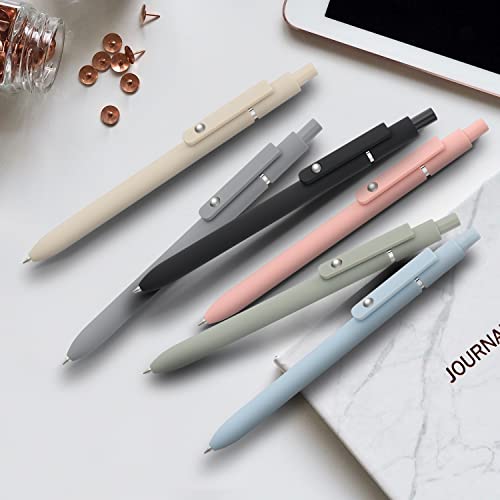 LINFANC 12 Pack Cute Gel Pens, Retractable Quick Dry Gel Ink Pen, Fine Point 0.5mm Black Ink Rolling Ball Gel Pens, Smooth Writing Aesthetic Pens for Home School Office Supplies - color: 6pcs - Black, Gray, Green, Pink, Blue, Yellow, size: 1 Count (Pack o