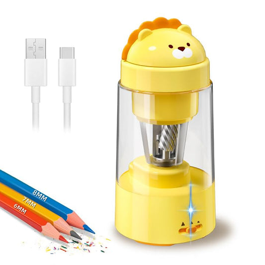 Zmol Fully Automatic Pencil Sharpener, Lion Pencil Sharpener for Colored Pencils,Auto in & Out, Rechargeable Portable Pencil Sharpeners for No.2/Colored Pencils(6-8mm), Classroom/Office/Home - color: Yellow