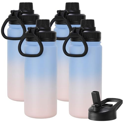 DOMICARE 16 oz Water Bottle for School Stainless Steel Double Wall Vacuum Insulated Water Bottle with Straw lids & Spout Lid, Leakproof BPA Free (Blue/Pink,4) - color: Blue/Pink, size: 16oz/4 Pack