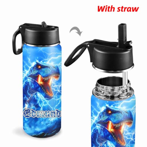 D-Story Personalized Kids Water Bottle with Name, 18 oz Custom Stainless Steel Vacuum Insulated Tumbler, Leak-Proof Straw Lid, Back to School Gifts - Soccer Dinosaur, Racing Car Cool Theme - color: Sci-fi special effects 01