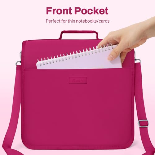 SUNEE Zipper Binder 3 Ring, 3 Inch O-Ring with Handle and Shoulder Strap, 600-Sheet Capacity, 5-Tab Expanding File Folder, Multi-Pockets for Middle School Organizer Binder with Zipper, Berry Pink - color: Berry Pink