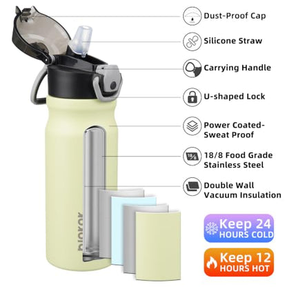 BJPKPK Insulated Water Bottle 18oz Stainless Steel Water Bottles with Straw and Carry Handle Double Wall Metal Thermal Flask,Macaron Green - color: Macaron Green, size: 18 Ounces