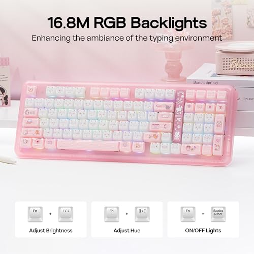 KiiBoom Phantom98 Lite 96% Wireless Mechanical Gaming Keyboard, VIA Programmable, Creamy Keyboard with Gasket, 8000mAh Battery, Hot Swap, RGB Backlits, NKRO for Win/Mac (Pink, Mochi Switch) - color: Pink, size: Mochi Switch