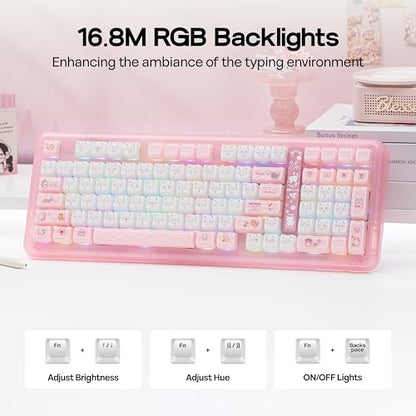 KiiBoom Phantom98 Lite 96% Wireless Mechanical Gaming Keyboard, VIA Programmable, Creamy Keyboard with Gasket, 8000mAh Battery, Hot Swap, RGB Backlits, NKRO for Win/Mac (Pink, Mochi Switch) - color: Pink, size: Mochi Switch
