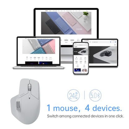 Rapoo MT760Mini Bluetooth Wireless Mouse - Bluetooth 5.0 and 2.4GHz Multi-Mode Connection, Support 4 Devices, M+ Cross Computer Technology, 11 Programmable Buttons,Light Grey - color: Light Grey, size: Mini