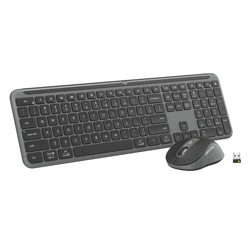 Logitech MK955 Signature Slim Wireless Keyboard Mouse Combo | For larger hands, quiet typing and clicking, switch across three devices, Bluetooth, Multi-OS, for Windows and Mac - color: Graphite, style: Battery Powered