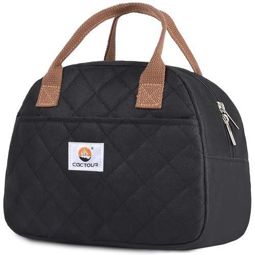 CaCTOUR Lunch Bag Women Men,Insulated Quilted Lunch Bag, Small Portable Cute Lunch Box,Cooler Bag Reusable Lunch Tote for Work/Travel/Picnic (Black) - color: D-Black, size: Small