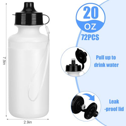 Ziliny 72 Pcs Resuable Water Bottles Bulk for Kids 20 oz Squeeze Sports Plastic Water Bottles with Lanyards Blank DIY Cups for VBS Back School Operation Christmas Summer Camp - color: White