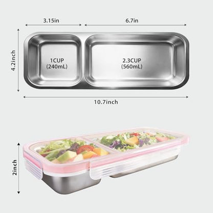 Stainless Steel Bento Box (2 Compartments Pink) - color: 2 Compartments Pink