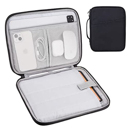 Tablet Sleeve 9-11", Fits iPad Pro 11" M5/M4, Slim Case Friendly | Water-repellent nylon, padded; fits Samsung Galaxy Tab S9/S8; pockets for charger & earbuds — 7 oz, commute & travel ready - color: Black, size: 9-11