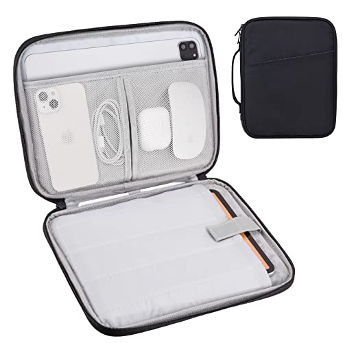 Tablet Sleeve 9-11", Fits iPad Pro 11" M5/M4, Slim Case Friendly | Water-repellent nylon, padded; fits Samsung Galaxy Tab S9/S8; pockets for charger & earbuds — 7 oz, commute & travel ready - color: Black, size: 9-11
