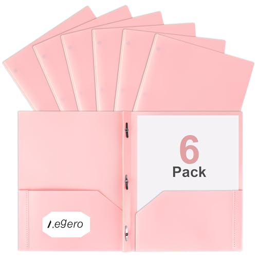 Aegero Folders with Pockets and Prong with Fasteners (6 Pack,Coral Powder),Durable Plastic Pocket Folders with Prongs,Tear Resistant,2 Pocket 3 Prong Folders for Schoolwork & Office,Letter Size - color: Coral Powder, size: 1 Set（6pack）