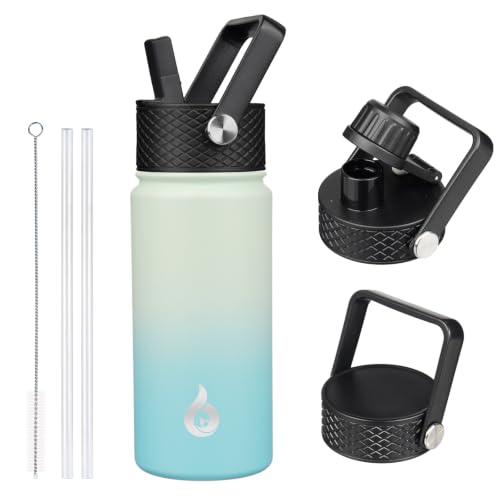 BJPKPK 18oz Insulated Water Bottle with Straw Lid, Stainless Steel Bottle | 3 Lids Included, Keep Cold & Hot, BPA-Free Leakproof Vacuum Bottle, Metal Water Bottle for office, Gym, Travel & Outdoor - color: Mint, size: 18 Ounces