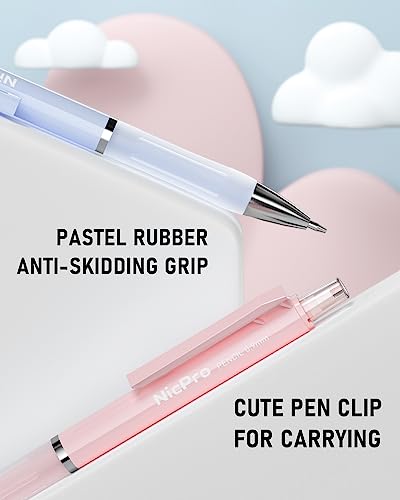 Nicpro 3PCS Pastel Mechanical Pencil Set, 0.9 Mechanical Pencil with 6 Tubes HB Lead 0.9mm, 3PCS Eraser & 9PCS Eraser Refill, Cute School Supplies for Writing, Sketching, Drafting-With Case - style: 3 Pack (0.9mm)