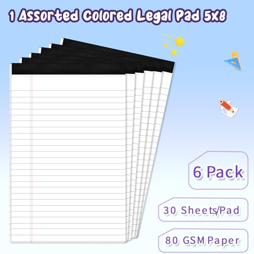 6 pcs Note Pads Legal Pads 5x8, Notebook College Ruled, White Legal Notepads, 6 Pack Micro Perforated Writing Pads, Lined Paper Pads, Pad of Paper for Office Home School, 30 Sheets/Pack - style: 6 Pack-White