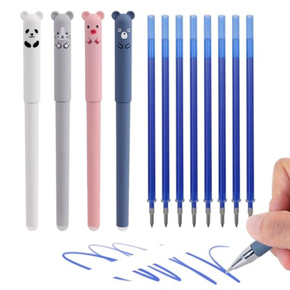 0.5mm Erasable Gel Pens,12 Pack Cute Cartoon Animal Rollerball Gel Ink Pens Refillable Pens for Adult Writing Calligraphy Note Taking (Refill Blue) - color: Refill Blue