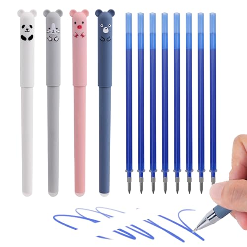 0.5mm Erasable Gel Pens,12 Pack Cute Cartoon Animal Rollerball Gel Ink Pens Refillable Pens for Adult Writing Calligraphy Note Taking (Refill Blue) - color: Refill Blue