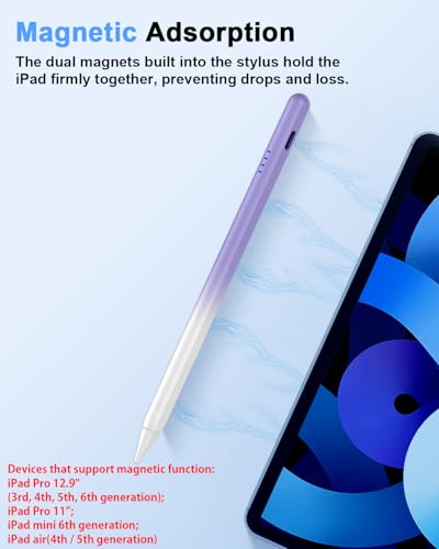 Stylus Pen for iPad (2018-2026) - Fast Charge for iPad Pencil Palm Rejection Active Pen Compatible withApple iPad 6/7/8/9/10/11(A16), Pro 11"/12.9"/M4, Mini 5/6, Air 3/4/5/M2/M3 (Gradient Purple) - color: A19D-Gradient Purple