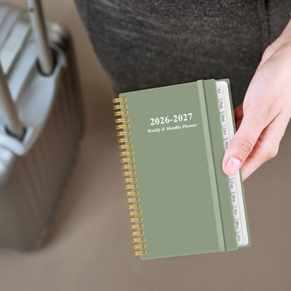 2026-2027 Pocket Planner/Calendar - 2026-2027 Planner from July 2026 - June 2027, Planner 26-27 with 12 Tabs, Twin-Wire Binding, Inner Pocket, 3.75" x 6.75, Green - color: Green, size: 3.75" x 6.75"