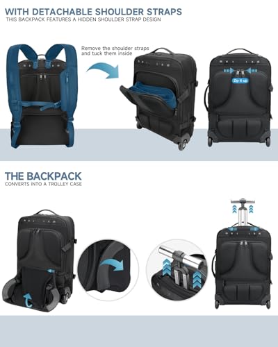 Carry on backpack with wheels, Rolling backpack with Dry-Wet Pocket, TSA Lock, Laptop Compartment, Water-Resistant for Men Women, Work, Air Travel（3-Piece Set-Includes Toiletry & Storage Bag） - color: Black-two