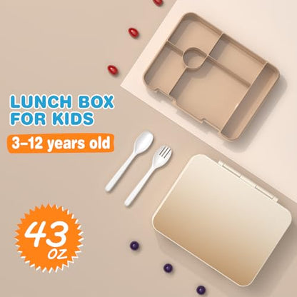ACESAK Girls Backpack - Bento Box with Insulated Lunch Bag Pencil Case & Utensils Set for Kids, 6 Leakproof Compartments Removable Tray Lunches or Snack Container for School (Khaki Beige) - color: Khaki Beige