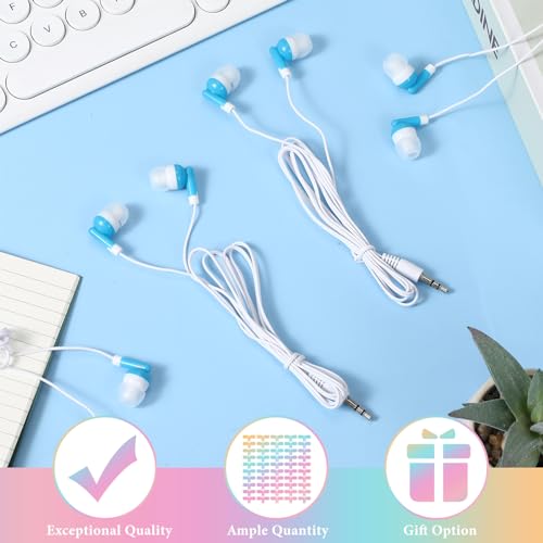 50 Pack Earbud Bulk Headphone for Classroom Earphone Earbud with Wire Individually Bagged Wired in Ear Buds(Sky Blue) - color: Sky Blue