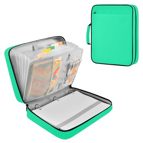 Bright Turquoise Zipper Binder Bag with Handle,1.25 Inch 3 Ring O-Ring 500 Sheet Capacity 6 Tab Expanding File Folder Storage Pockets Binder for School Office Organizer Supplies - color: Multicolored-12