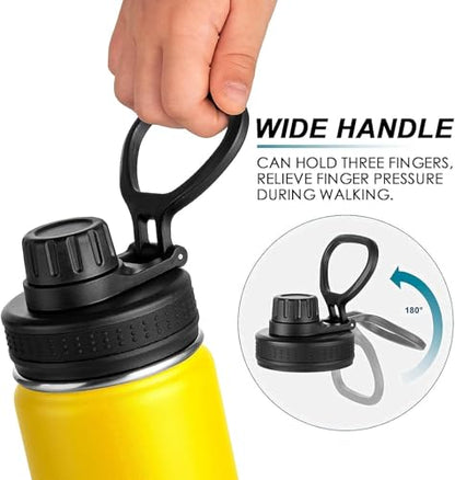 koodee Water Bottle-16 oz Stainless Steel Double Wall Vacuum Insulated Wide Mouth Water Bottle for Back to School-Reuasble Metal Flask with Leakproof Spout Lid (Yellow) - color: Yellow, size: 16 Ounces
