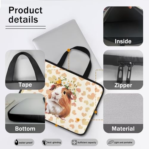 HUGS IDEA Laptop Sleeve Carrying Case for Women Computer Cover with Handle Notebook Messenger - color: Cute Guinea Pig, size: 12inch
