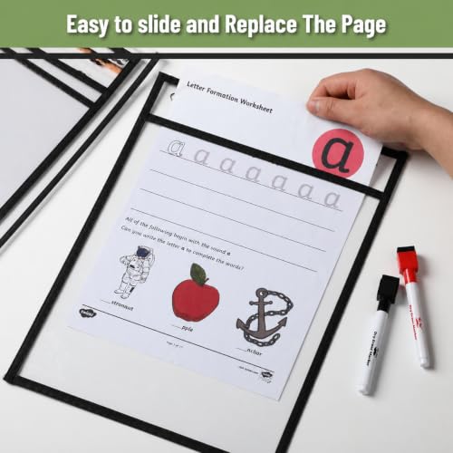 Mr. Pen- Large Reusable Dry Erase Pockets, 10.2" x 14", 12 Pack, Black | Clear Plastic Sheet Protectors, Teacher, School, Classroom Supplies - color: Black, size: 12 Pack