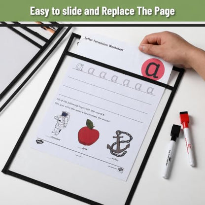 Mr. Pen- Reusable Dry Erase Pockets, 48 Pack, Black | Oversized Clear Plastic Sheet Protectors, Teacher, School, Classroom Supplies - color: Black, size: 48 Pack