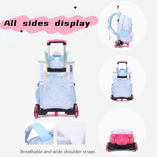 Pink Star Print Rolling Backpack for Girls Kids Backpack with Wheels Roller Bookbag Trolley School Bag Wheeled Bag - color: 2 Wheels 05 Pink, style: 2 Wheels