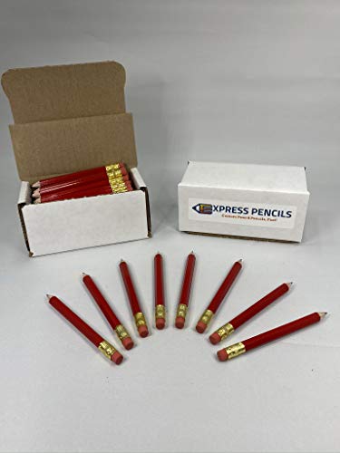 Red Golf Pencils with Eraser - Half, Pew, Short, Mini, Small, Non Toxic - Hexagon, Sharpened, #2 Pencil, Color - Red, Pkg of 36 Pocket Pencils™