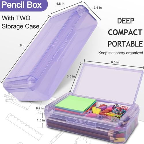 SFLHHDM Large Pencil Box, Double Layer Capacity Pencils Holders, Clear Hard Pen Case with Snap-tight Lid, Plastic Pencil Case for Office School, Pen Boxes Storage School Box (Clear Purple-1pcs) - color: Clear Purple-1pcs